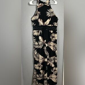 Black and Cream Leaf Print jumpsuit